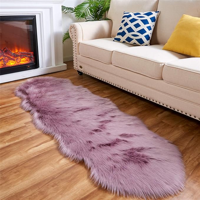EasyJoy Ultra Soft Fluffy Shaggy Area Rug Faux Fur Rug Chair Cover Seat Pad Fuzzy Area Rug for Bedroom Floor Sofa Living Room (2 x 6 ft Sheepskin, Light Purple)