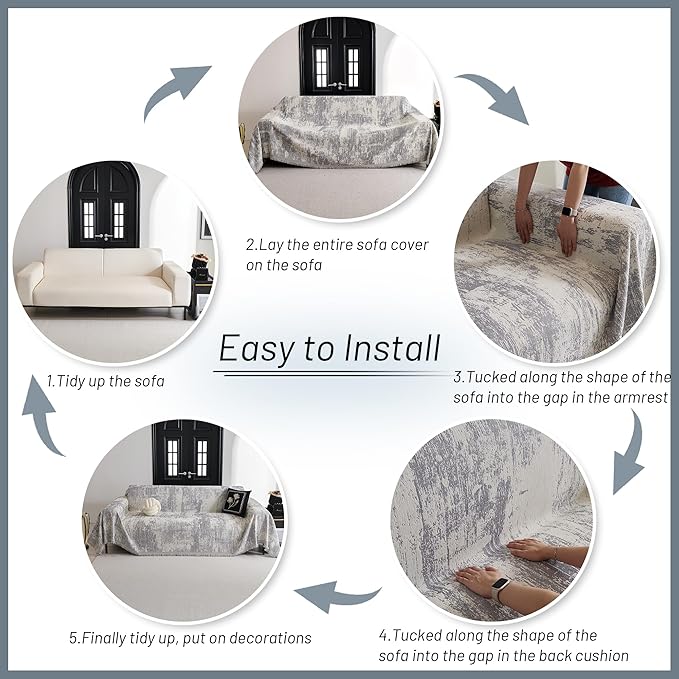 MYSKY HOME Couch Cover for Sectional Sofa Set Furniture Sofa Cover Washable for Dog Cat Pet Couch Cover 3 Cushion Couch Sofa Chenille Couch Protector Multi Use Couch Covers Blanket,91" X150"