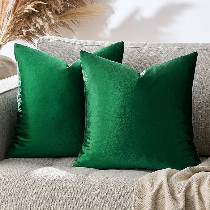 GIGIZAZA Decorative Couch Throw Pillow Covers,Set of 2 Forest Green Square Pillow Cushion Covers 22x22,Pillow Cases Velvet Pillow Covers