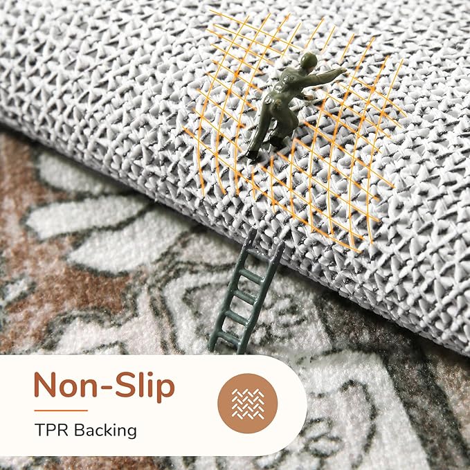 OPPODREAM Soft Area Rugs 5x7, 5x7 Washable Rug with Non Slip Backing, 5 x 7 Faux Cashmere Low-Pile Carpet, Brown