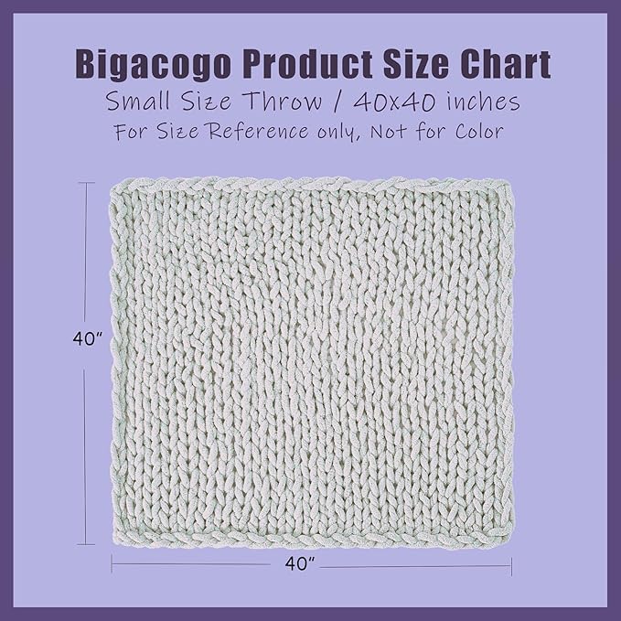 Bigacogo Chunky Knit Throw Blanket for Couch, 40x40 inches, 100% Hand Knitted with Thick Jumbo Chenille Yarn, Cozy Soft Large Rope Knot Cable Crochet Blankets for Sofa Bed Living Room, Dark Grey