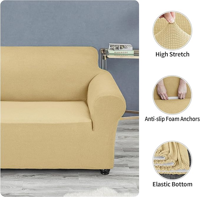Joccun Stretch Chair Couch Cover,1-Piece Sofa Slipcover Spandex Jacquard Fabric Sofa Covers with Elastic Bottom,Washable Furniture Protector for Dogs,Cats,Kids(Armchair,Champagne)
