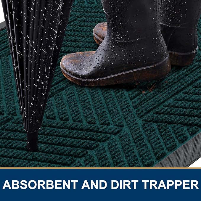 Smiry Front Door Mat Outside Entrance, Heavy Duty Sturdy Natural Rubber Doormat, Trap Dirt and Moisture, Easy Clean Low Profile Mats for Indoor Outdoor Entry, Irregular Triangle (29.5x17, Atlantic)