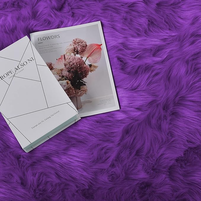 Goolela Purple Area Rug 6x9 Fluffy Fuzzy Furry Shag Carpet for Living Room Bedroom Faux Sheepskin Fur Plush Rectangle
