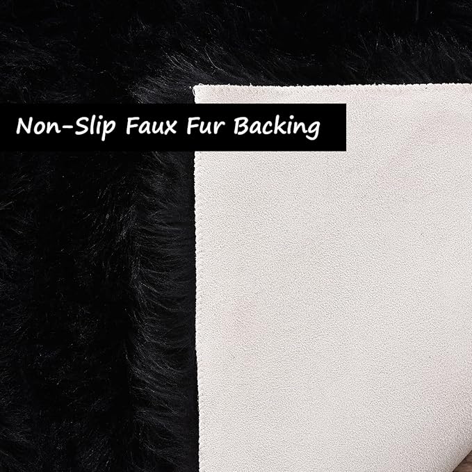 Goolela Black Faux Sheepskin Fur Rug 5x8 for Bedroom and Living Room - Fuzzy Large Fluffy Shag Area Rug Home Decor, Rectangle