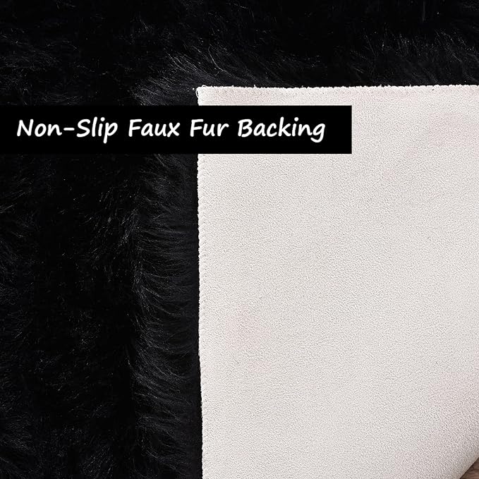 Goolela Black Sheepskin Area Rug 10x12 Fluffy Fuzzy Shag Carpet for Living Room Bedroom Furry Faux Fur Soft Rectangle