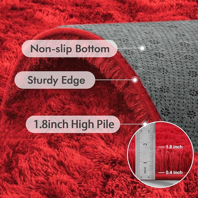 8x10 Ft Extra Large Shag Rugs for Living Room, Ultra Soft Fluffy Furry Area Rugs for Bedroom Indoor Floor, Aesthetic Carpet for Kids Home Decor (Red)
