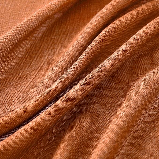 MIULEE Orange Curtains 84 Inch Length 2 Panels for Bedroom Living Room, Soft Thick Linen Textured Window Drapes Semi Sheer Light Filtering Back Tab Rod Pocket Burlap Look Fall Boho Decor