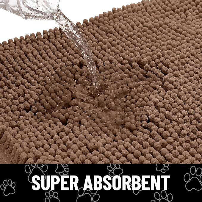 Smiry Dog Door Mat for Muddy Paws, Absorbent Dirt Trapper Non Slip Quick Dry Washable Chenille Mat for Mud Dogs, Entry Rug for Indoor and Outdoor (40x32 Inches, Coffee and Black)
