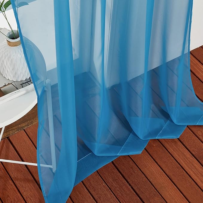 NICETOWN Sheer Curtains for Bedroom Windows 84 inch Length, Grommet Casual Voile Sheer with Light Filter Window Treatments for Nursery/Living Room, Turquoise, Set of 2, 54" Wide