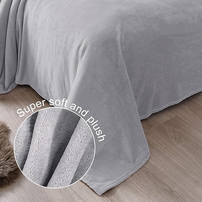 Exclusivo Mezcla Fleece Blanket Twin Size for Bed, Super Soft and Warm, All Season, Cozy, Plush, Lightweight, 90x66 Inches, Light Grey