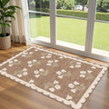 3x5 Floral Entry Rug - Small Washable Indoor Outdoor Mats for Front Door Non-Slip Porch Rug Tan Boho Neutral Farmhouse Throw Rugs for Living Room Bedroom Entryway Kitchen Office Porch Decor