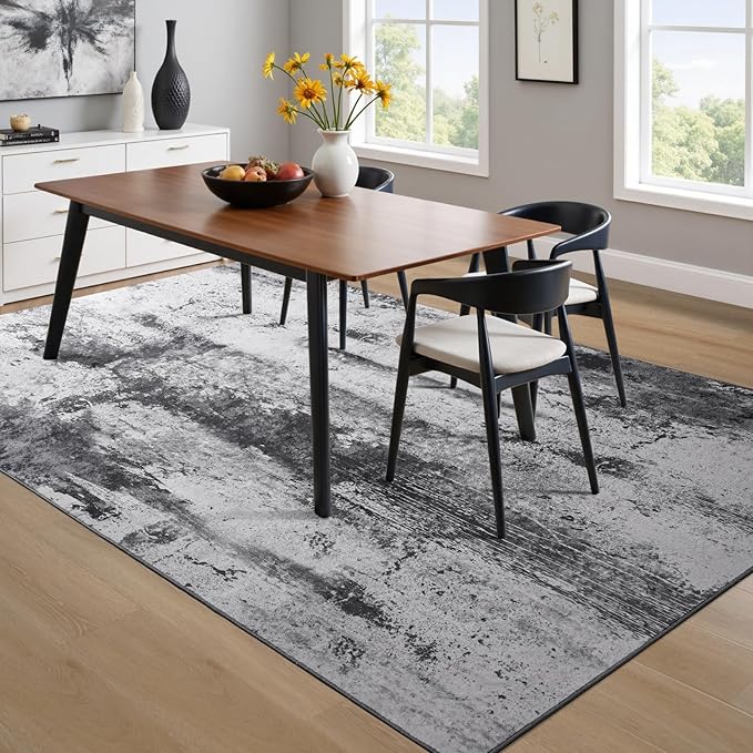 Toneed Abstract Area Rug 6x9 Modern Washable Rug Soft Non Slip Rug Low Pile for Bedroom Living Room Dining Room Slate Grey