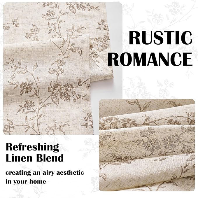 Lazzzy Taupe Floral Linen Curtains 96 Inch Farmhouse Back Tab Drapes for Living Room Bedroom Light Filtering Vintage Grandmillennial Rod Pocket Curtains, 2 Panels, W38 x L96, Taupe on Beige