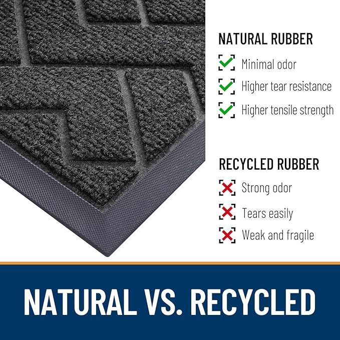 OLANLY Front Door Mat Indoor Outdoor Entrance, Waterproof All-Season, All-Weather Doormat, Sturdy Natural Rubber, Low Profile, Easy Clean Patio Porch Entryway Mat, Herringbone Brick (Black, 71x23)