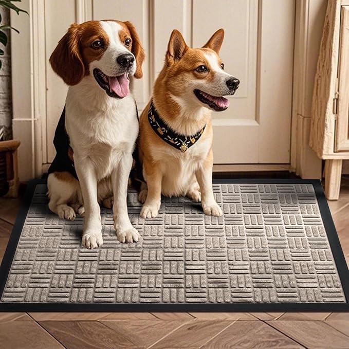 Mibao Front Door Mat, Heavy Duty Durable Welcome Mat for Outdoor Indoor, Dirt Trapper Waterproof Super Absorbent Door Mat for Entryway Outside Patio Porch, 35.5" x 24", Beige
