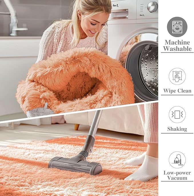 OLANLY 3x5 Machine Washable Small Bedside Rug, Soft Fluffy Shaggy Rugs for Living Room, Bedroom, Indoor Floor Carpet for Kids Girls and Boys, Preppy Dorms, Nursery, Home Decor Aesthetic, Muted Orange