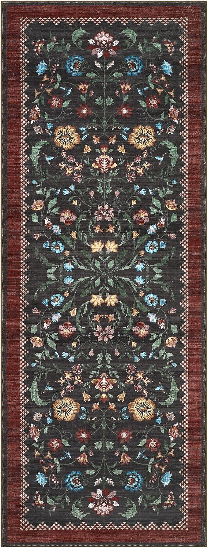 GarveeHome Floral Rug 2.5x8 Runners for Hallways, Boho Kitchen Runner Rugs Non Slip Bath Runners, Vintage Washable Runner Rug for Bedroom, Soft Long Rugs for Entryway Bathroom Laundry Dorm, Red