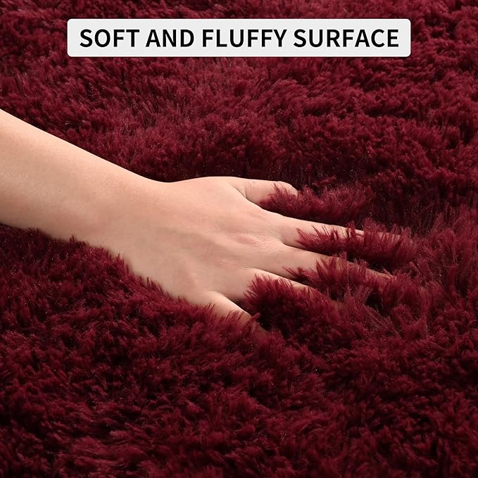 Tepook Fluffy Large Rugs for Living Room, Area Rug 6x9 Soft Carpet for Bedroom, Modern Shaggy Rug for Kids Boys Girls, Plush Indoor Nursery Home Decor Rug with Non-Slip Bottom, Burgundy Red