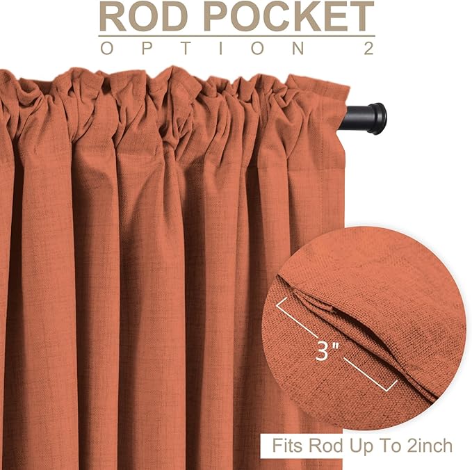 100% Blackout Shield Linen Blackout Curtains for Bedroom 96 Inches Long, Back Tab/Rod Pocket Living Room Drapes, Thermal Insulated Blackout Curtains 2 Panels Set, 50" W x 96" L, Burnt Orange