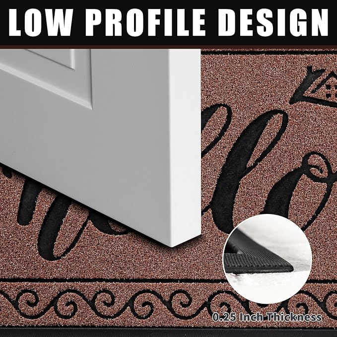 Yimobra Welcome Mats for Front Door 29.5x17, Heavy Duty Waterproof Outdoor Door Mat Outside Entrance, Non-Slip Low Profile Indoor Entryway Mat for Garage Patio, Maroon
