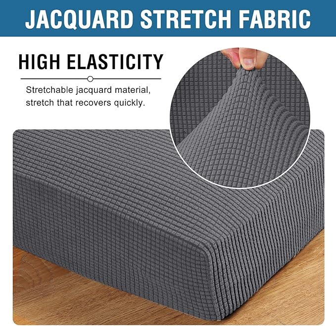 H.VERSAILTEX Stretch Couch Cushion Covers Individual Seat Sofa Slipcovers Cushion Protector Covers Featuring Jacquard Textured Twill Fabric(1 Cushion Chair Cover, Grey)