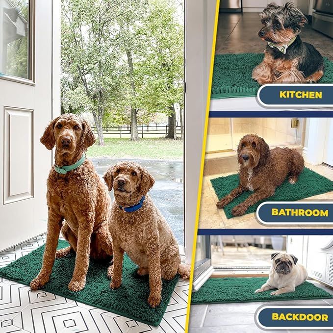 Muddy Mat® | Super Absorbent Door Mat Indoor, Microfiber Quick Dry Chenille Entryway Rug, Non-Slip Front Door Mat, Indoor Mats for Entryway, Machine Washable Pet Rug, Dark Green 28"x18"