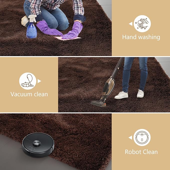 Shag Area Rugs for Bedroom Living Room,6X9 Ultra Soft Fluffy Area Rugs for Dorm, Indoor Carpet Nursery Rugs for Kids Room Home Decor,Brown