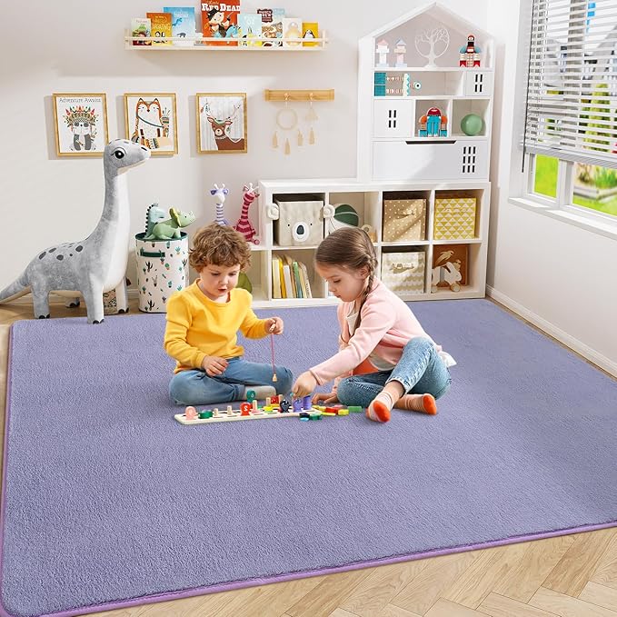 Amearea Large Modern Area Rugs for Bedroom Living Room, 6x9 Feet Purple Thickened Memory Foam Rug, Fluffy Indoor Washable Rugs Non Slip Minimalist Carpet for Boys Girls Dorm Nursery Room Decor