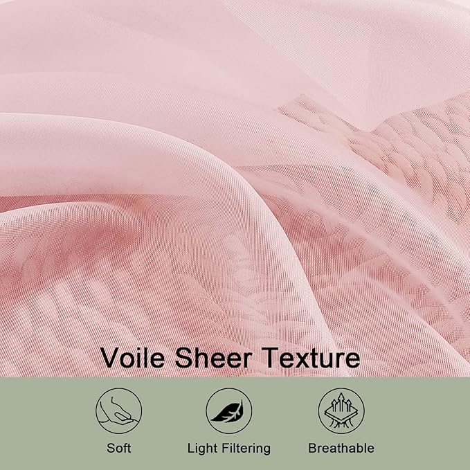 OWENIE Sheer Curtains 84 Inches Long 2 Panels Set, Sheer Blush Curtains for Living Room Bedroom 59 Inch Extra Wide, Modern Voile Filmy Rod Pocket Drapes, 2 Pcs, Each 59 W x 84L, Blush