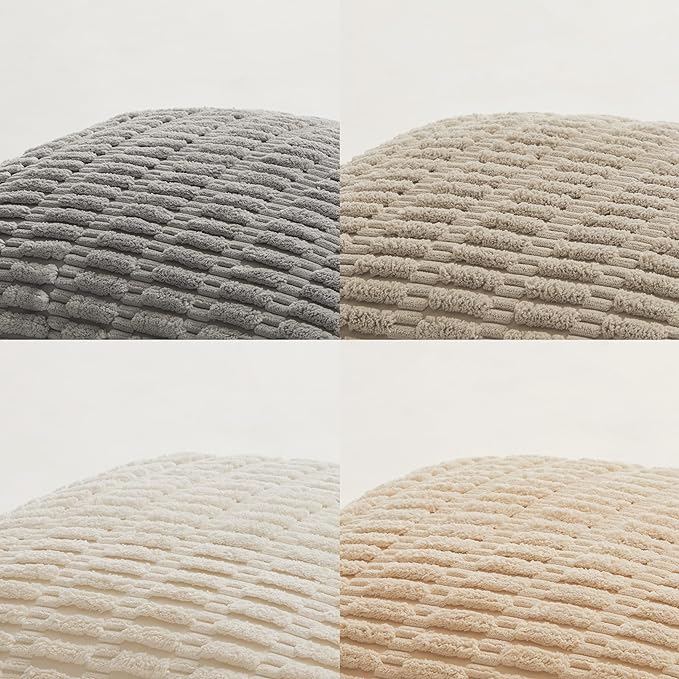 Fancy Homi 4 Packs Neutral Long Lumbar Decorative Throw Pillow Covers 16x24 Inch for Living Room Couch Bed, Boho Home Decor, Soft Striped Corduroy Rectangle Accent Grey Cushion Case 40x60 cm
