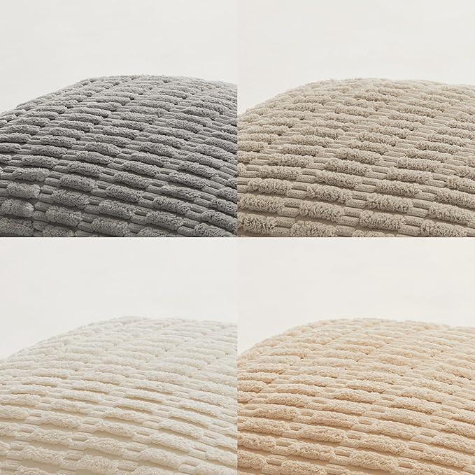 Fancy Homi 4 Packs Neutral Small Decorative Throw Pillow Covers 12x12 Inch for Living Room Couch Bed Sofa, Rustic Farmhouse Boho Home Decor, Soft Plush Striped Corduroy Square Cushion Case 30x30 cm