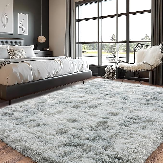 Pionblank Super Fluffy Area Rug for Living Room 5x7 Feet, Modern Indoor Shaggy Carpet, Soft Plush Non Slip Rugs for Bedroom Kids Room Cloakroom Home Decor, Tie Dye Grey