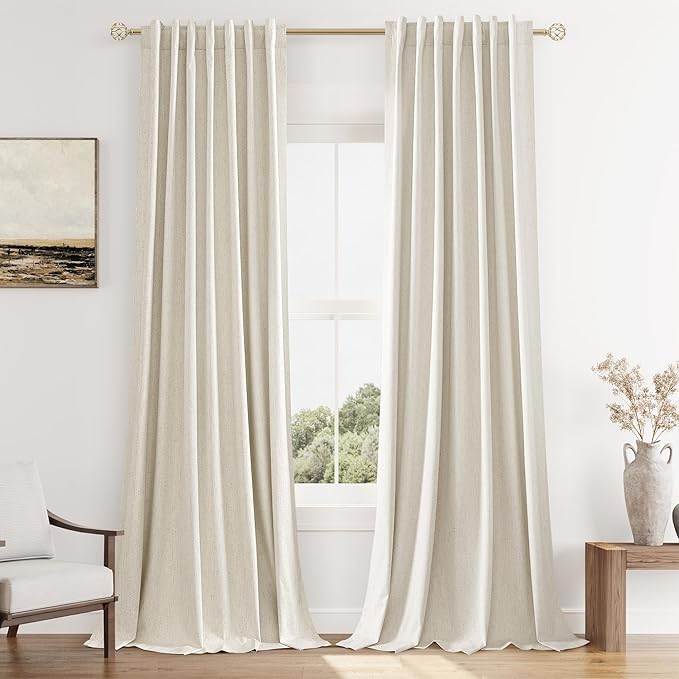 Guken 100% Blackout Linen Curtains 94 Inch Length 2 Panels Set for Living Room Bedroom Back Tab/Rod Pocket Thermal Insulated Black Out Drapes Room Darkening Window Curtains 94 Inches Long