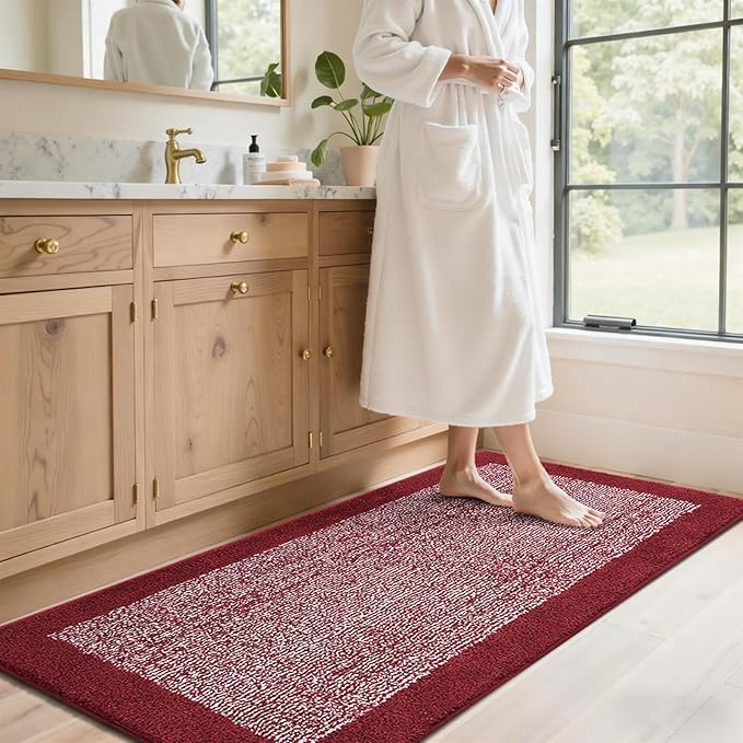 60x24 Long Bathroom Rugs Washable Non Slip, Red Bath Mat for Bathroom Floor Tub, Soft Absorbent Quick Dry Mats for Shower, Bathtub,Home Decor