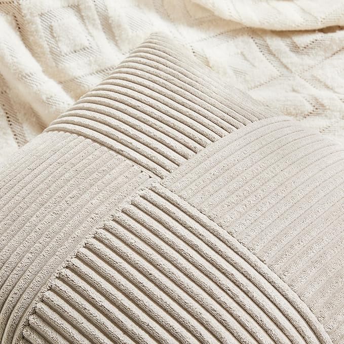 Fancy Homi 2 Packs Neutral Taupe Euro Decorative Throw Pillow Covers 26x26 Inch for Couch Bed Sofa, Rustic Farmhouse Boho Home Decor, Soft Corss Corduroy Patchwork Textured Square Cushion Case 66x66cm