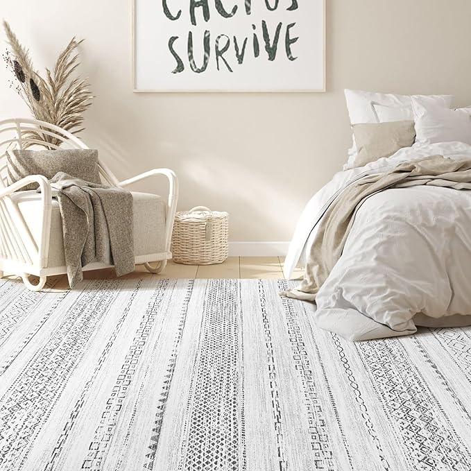 Nakagishi 10x12 Area Rug Living Room: Washable Boho Large Neutral Modern Soft Stain Resistant Farmhouse Indoor Floor Rug Non Slip Accent Carpet for Bedroom Nursery Kids Playroom Office- Gray
