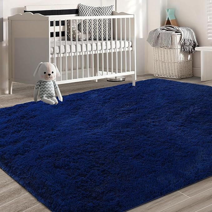 Shag Area Rugs for Bedroom Living Room,4X6 Ultra Soft Fluffy Area Rugs for Dorm, Indoor Carpet Nursery Rugs for Kids Room Home Decor, Navy Blue