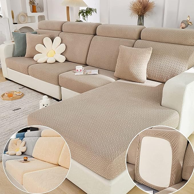 Couch Cushion Covers for Sofa Couch Covers Wear-Resistant Universal Sofa Cover Washable Stretch for Sectional Slipcovers (Texture-Light Coffee,Chaise Cover)