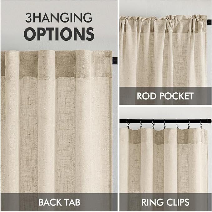 MIULEE Linen Curtains 84 Inch Length 2 Panels for Bedroom Living Room, Soft Thick Linen Textured Back Tab Window Drapes Semi Sheer Light Filtering Rod Pocket Modern Farmhouse Decor