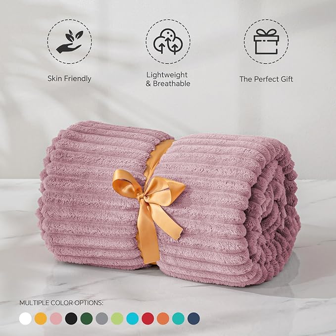 BEDELITE Fleece Blanket Twin Size – 3D Ribbed Jacquard Soft and Warm Decorative Fuzzy Blankets – Cozy, Fluffy, Plush Lightweight Throw Blankets for Couch, Bed, Sofa(Berry Purple, 60x80 inches)