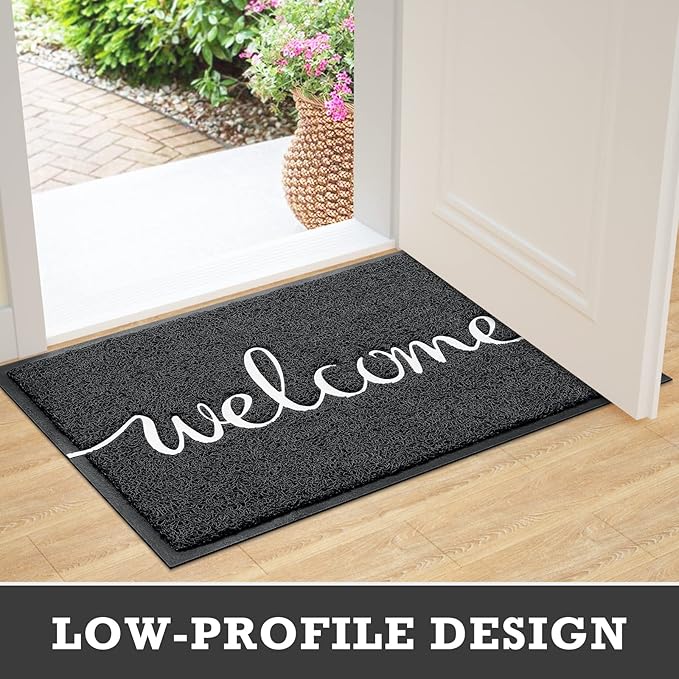 CozyBounty Black Door Mat Welcome Mats Outdoor Indoor Non-Slip Doormat for Entryway Low-Profile Floor Mat for Yard, Garage, High Traffic Areas (36"x24", Black)
