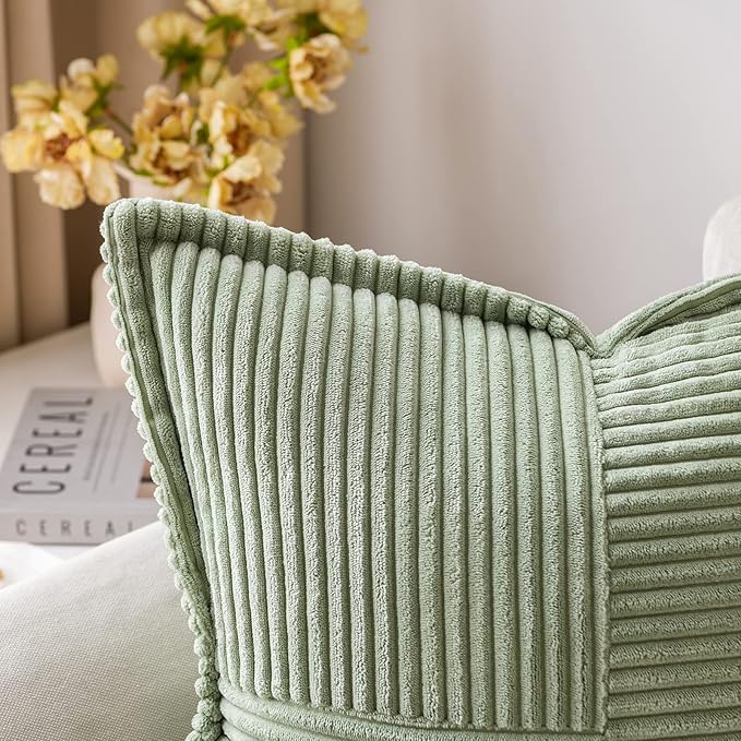 MIULEE Sage Green Corduroy Decorative Euro Sham Pillow Covers 24x24 Inch with Splicing Set of 2 Soft Boho Pillow Covers Broadside Textured Summer Pillowcases for Couch Bed Livingroom