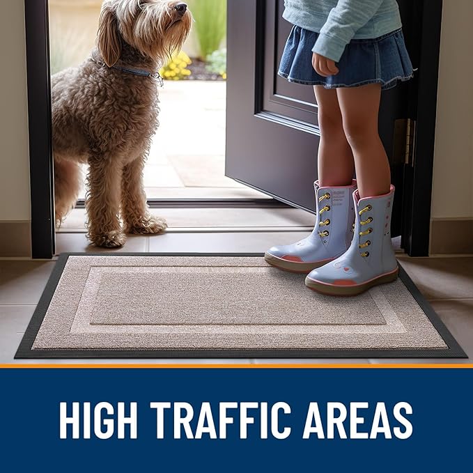 OLANLY Front Door Mat Indoor Outdoor Entrance, Waterproof All-Season, All-Weather Doormat, Sturdy Natural Rubber, Low Profile, Easy Clean Patio Porch Entryway Mat, 47x17, Camel