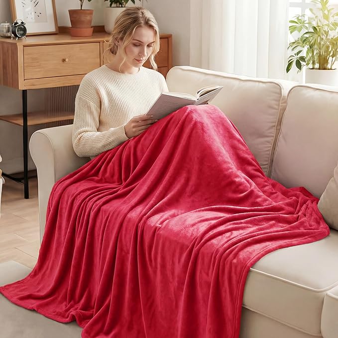 Exclusivo Mezcla Fleece Throw XL Blanket for Couch, Sofa, Super Soft and Warm Red Blankets, All Season, Cozy, Plush, Lightweight, 50x70 Inches
