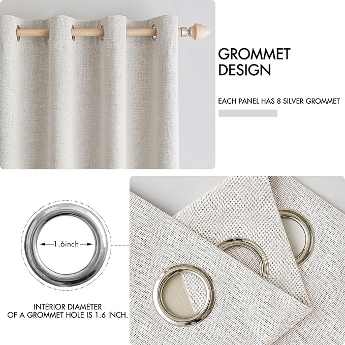 MIULEE 100% Blackout Linen Textured Curtains for Bedroom Solid Thermal Insulated Cream White Grommet Room Darkening Curtains & Drapes Luxury Decor for Living Room Nursery 52 x 96 Inch (2 Panels)