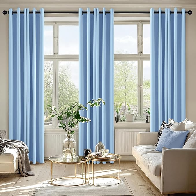 MIULEE Sky Blue Blackout Curtains for Bedroom Living Room 84 Inches Long 2 Panels, Thermal Insulated Room Darkening Drapes Solid Grommet Noise Reduction Light Blocking Window Treatments 40x84 Inch