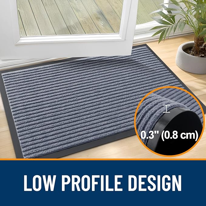 OLANLY Front Door Mat Indoor Outdoor Entrance, Waterproof Heavy Duty Doormat, Fade Resistant, Low Profile, Easy Clean Patio Porch Welcome Floor Mats for Entry, 40x32, Ash Grey