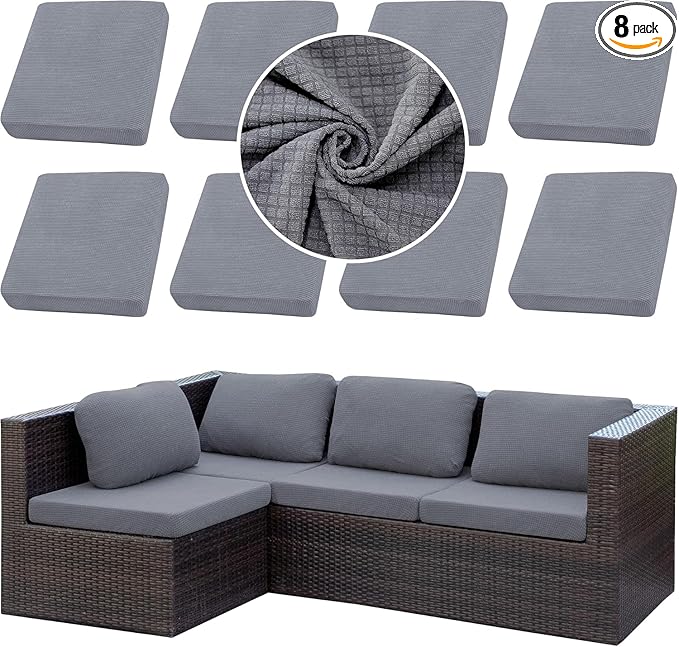 Outdoor Cushion Covers Set,8PCS Patio Furniture Couch Seat Slipcovers, Replacement for Sofa Sectional Chair(Cover，Only)