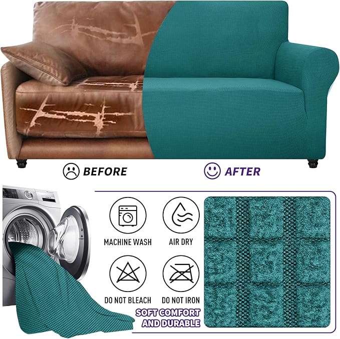 ZNSAYOTX Super Stretch Chair Slipcover Universal Sofa Chair Covers for Living Room Dogs Pet Furniture Protector Spandex Armchair Slipcovers with Anti Slip Foam Sticks (Peacock Teal, Chair)